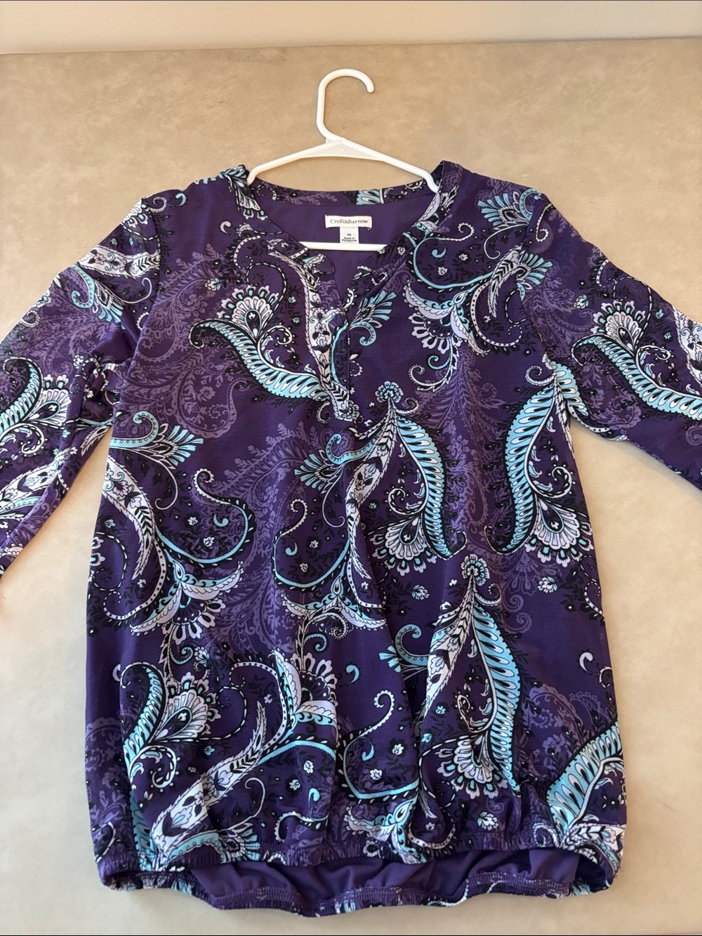 Croft & Barrow Purple Paisley Blouse with Teal Accents